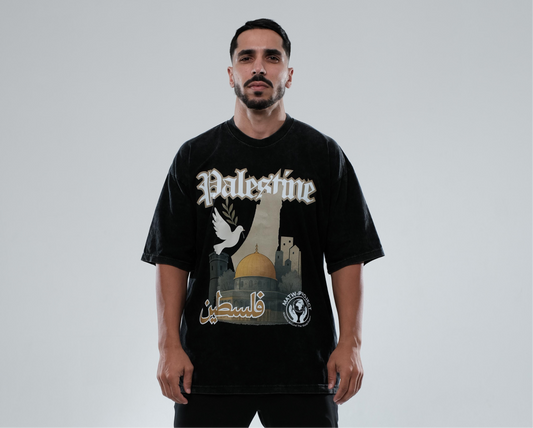 Black Stonewash Palestine Tee – Bird Design
