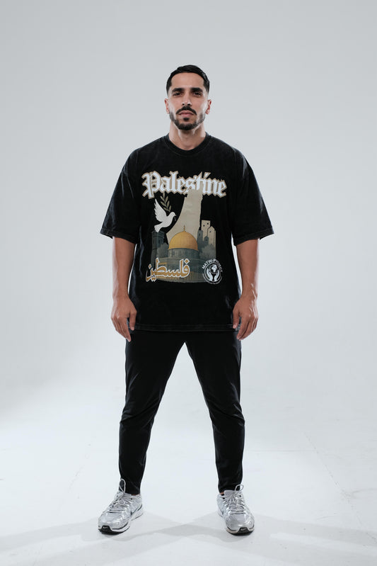 Black Stonewash Palestine Tee – Bird Design