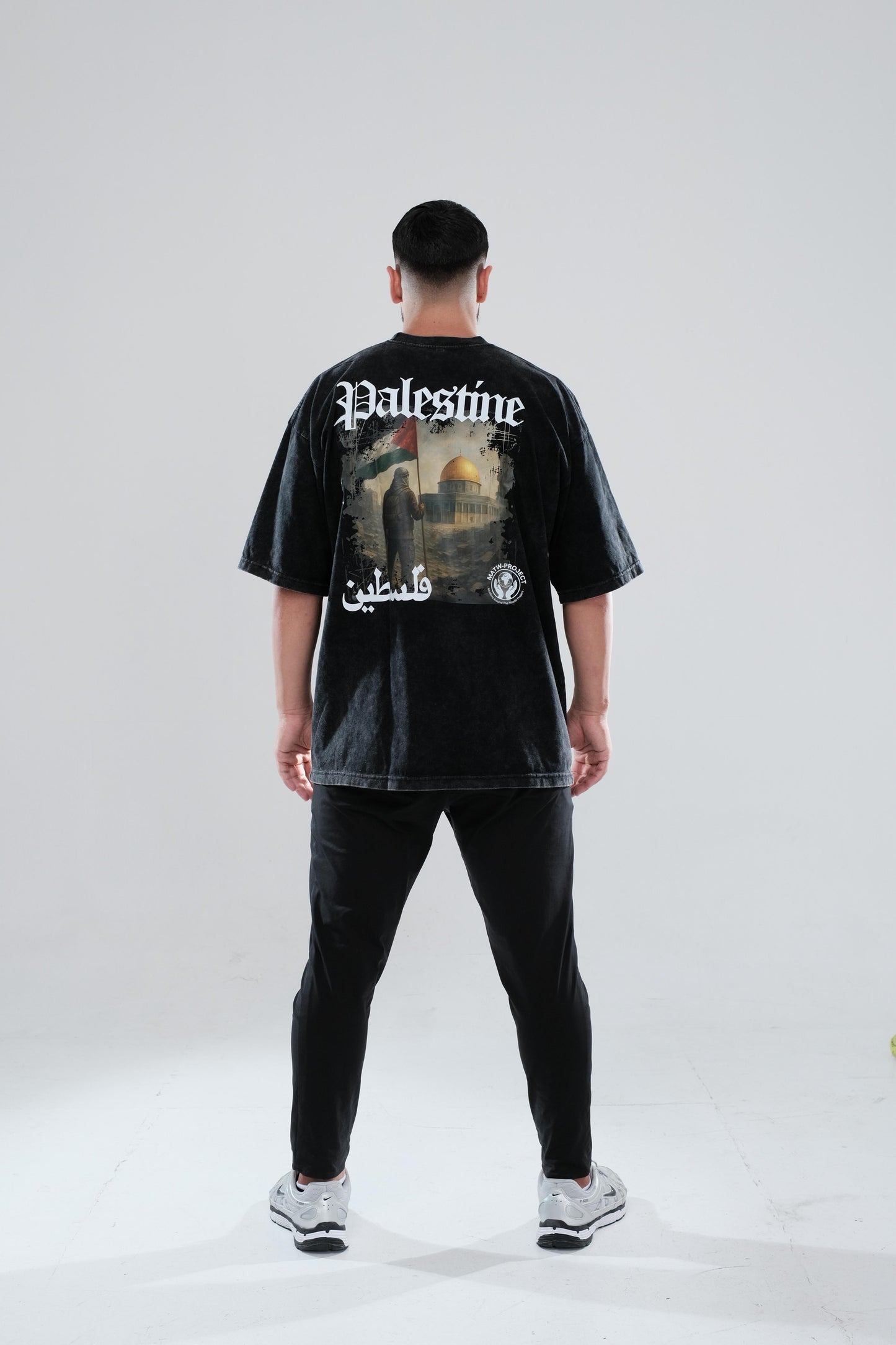 Black Stonewash Palestine Tee – Flag Design