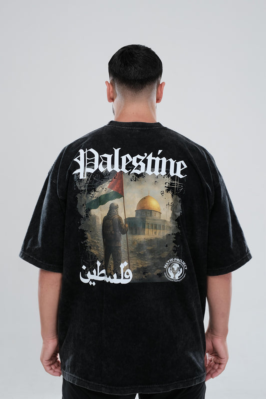 Black Stonewash Palestine Tee – Flag Design